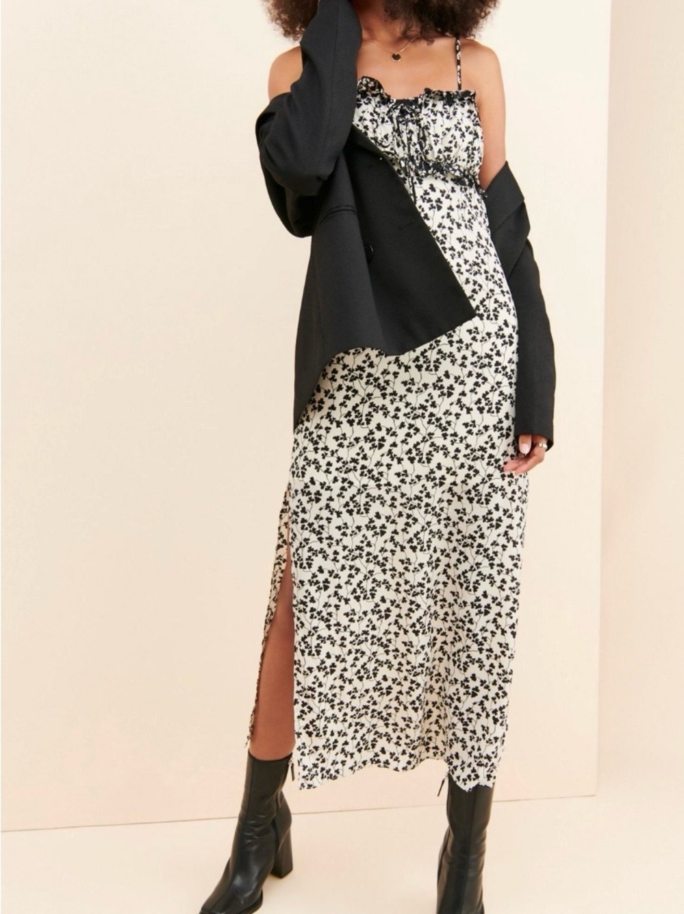 Elliatt Black & White Floral Midi Slip Dress — XS